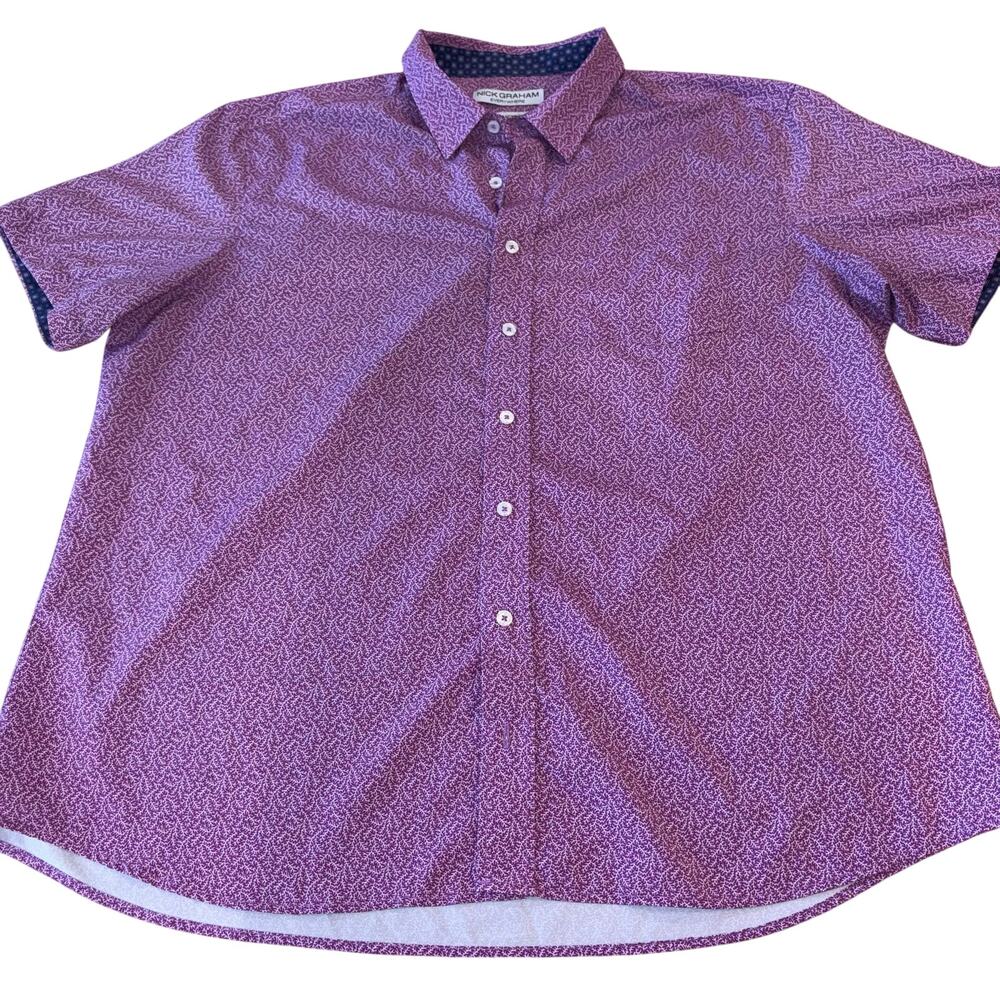 Nick Graham‎ Everywhere Purple Micro Pattern Short Sleeve Stretch Sport Shirt S